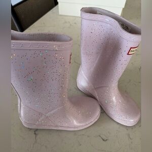 Hunter Light Pink Glitter Kids Rain Boots